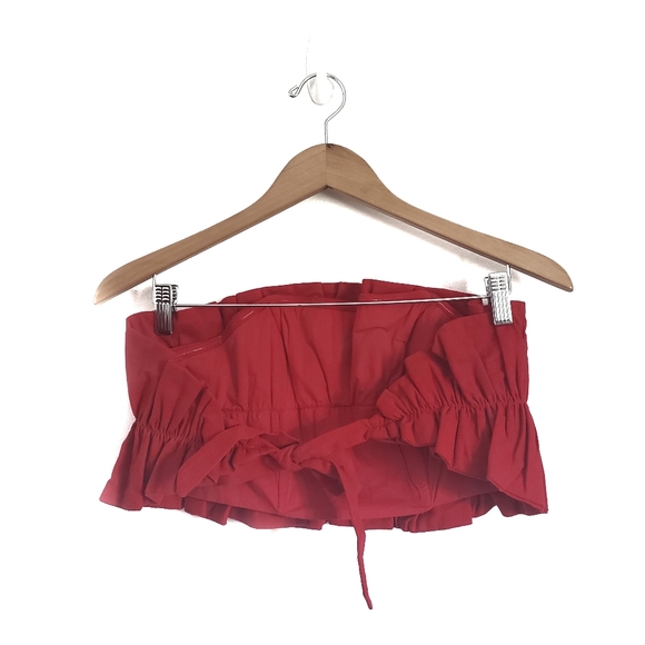 Selfie Leslie Thea Ruffle Linen Tie Back Crop Top Red Size USA Small - Picture 2 of 15
